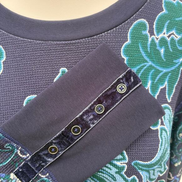 Sundance Kelly Gretchen Thermal Shirt Sz XXL Navy Blue Paisley Boho Western - Picture 5 of 8